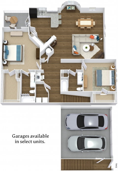 Floor plan for 2 beds, 2 baths, 1442 sqft